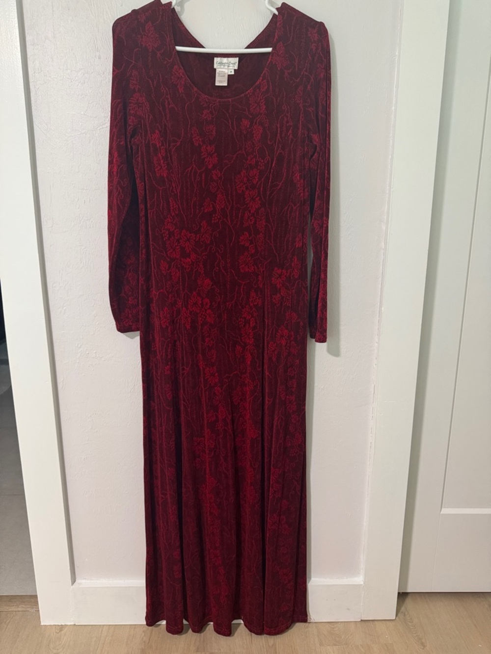 Coldwater Creek Deep Red Floral-Pattern Maxi Dress